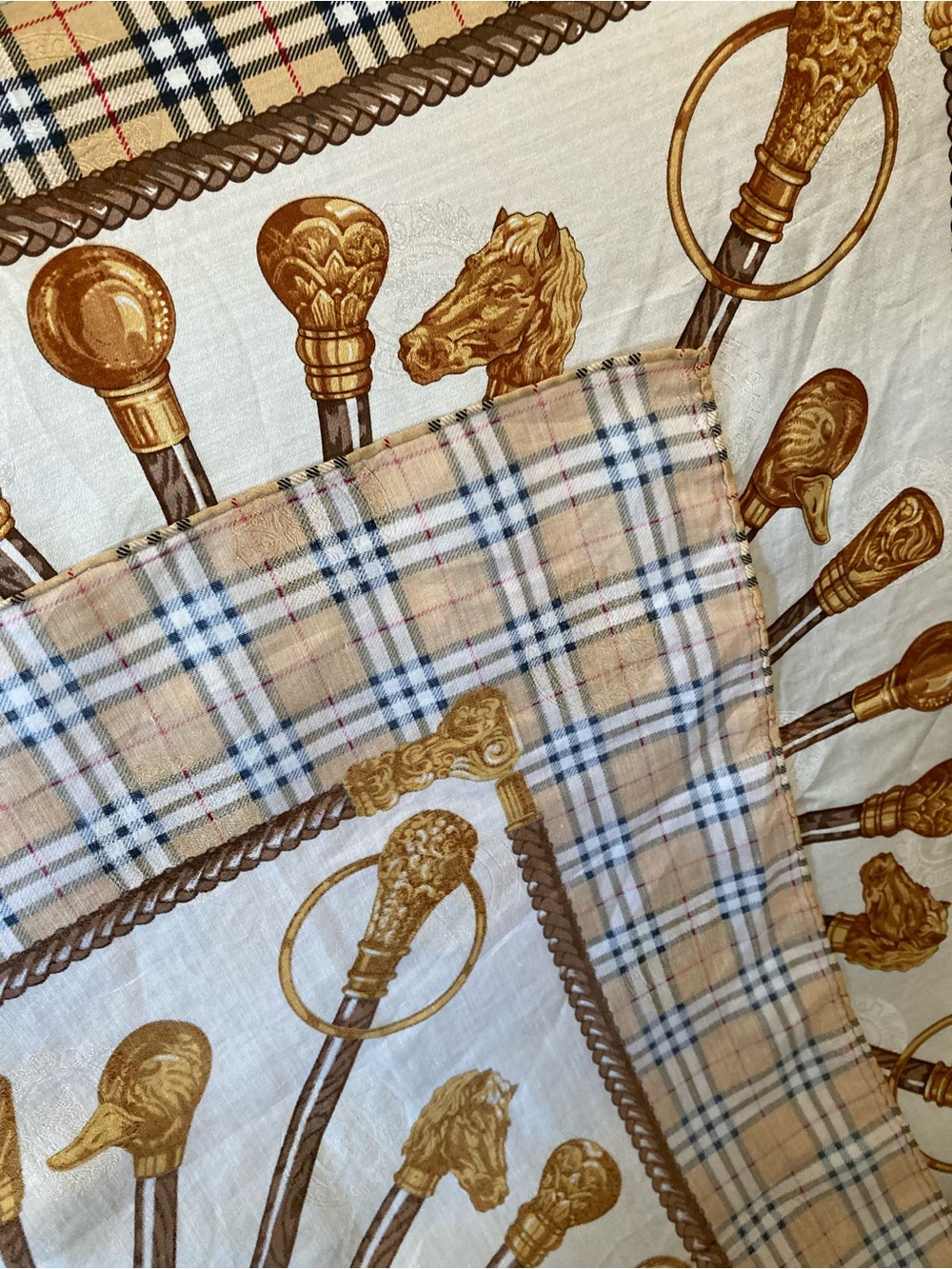 Burberry Plaid Crest Tapestry in Beige, Brown, Gold - Picture 7 of 9